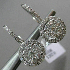 ESTATE .88CT DIAMOND 18KT WHITE GOLD 3D CLASSIC HALO LEVERBACK HANGING EARRINGS