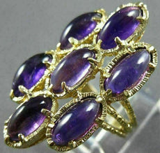 ANTIQUE LARGE 10CT DIAMOND & AAA AMETHYST 14K YELLOW GOLD MULTI OVAL RING #26404