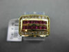 ESTATE 1.40CTW ROUND DIAMOND & AAA RUBY 14KT YELLOW GOLD SQUARE COCKTAIL RING