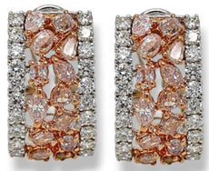 LARGE 3.47CT WHITE & PINK DIAMOND 14KT WHITE & ROSE GOLD 3D MULTI SHAPE EARRINGS