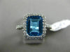 ESTATE WIDE 4.14CT DIAMOND & AAA BLUE TOPAZ 14KT WHITE GOLD HALO ENGAGEMENT RING