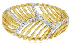 WIDE .15CT DIAMOND 14KT YELLOW GOLD 3D MULTI ROW CRISS CROSS DOME SHAPE FUN RING