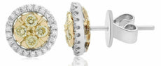 .58CT WHITE & FANCY YELLOW DIAMOND 14KT 2 TONE GOLD ROUND CLUSTER STUD EARRINGS