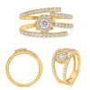 ESTATE WIDE .88CT DIAMOND 14K YELLOW GOLD MULTI ROW CRISS CROSS FLOWER LOVE RING