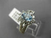 ESTATE 1.49CT DIAMOND & AQUAMARINE 14K WHITE GOLD 3D HALO FLOWER ENGAGEMENT RING