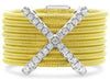 ESTATE WIDE .14CT DIAMOND 14K 2 TONE GOLD MULTI ROW CRISS CROSS X LOVE COIL RING
