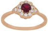 .48CT DIAMOND & AAA RUBY 14KT ROSE GOLD 3D ROUND FLOWER TRIANGULAR PROMISE RING