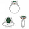 WIDE 3.51CT DIAMOND & AAA EMERALD 18KT 2 TONE GOLD OVAL FLOWER ENGAGEMENT RING