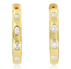 .95CT DIAMOND 14K YELLOW GOLD 3D MULTI SHAPE ETOILE HOOP HUGGIE HANGING EARRINGS