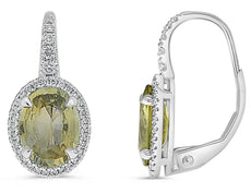 3.98CT DIAMOND & AAA YELLOW SAPPHIRE 14KT WHITE GOLD OVAL HALO HANGING EARRINGS