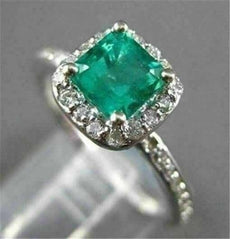 ESTATE 1.31CT AAA EMERALD & DIAMOND 14KT WHITE GOLD HALO ENGAGEMENT RING #22244