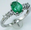 ESTATE 1.44CT DIAMOND & AAA EMERALD 14KT WHITE GOLD 3D OVAL & ROUND FUN RING