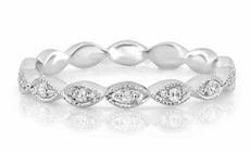 .06CT DIAMOND 18K WHITE GOLD ROUND MARQUISE SHAPE SEMI ETERNITY ANNIVERSARY RING
