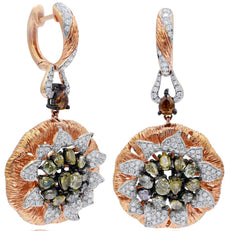 EXTRA LARGE 3.41CT MULTI COLOR DIAMOND 18KT WHITE & ROSE GOLD CIRCULAR EARRINGS