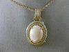 ESTATE LARGE .28CT DIAMOND & PINK AGATE 14K TWO TONE GOLD ROPE OVAL HALO PENDANT