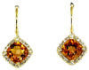 2.22CT DIAMOND & AAA CITRINE 14KT YELLOW GOLD 3D CUSHION SQUARE HANGING EARRINGS