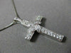 ANTIQUE .30CT ROUND DIAMOND 14KT WHITE GOLD FLOWER CROSS PENDANT & CHAIN #16276