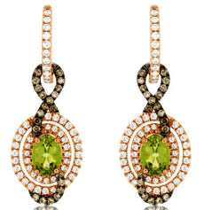 2.72CT WHITE & MOCHA DIAMOND & AAA PERIDOT 14KT ROSE GOLD OVAL HANGING EARRINGS