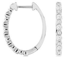 ESTATE .75CT DIAMOND 14KT WHITE GOLD 3D CLASSIC ROUND OVAL HOOP HANGING EARRINGS