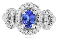 1.34CT DIAMOND & AAA TANZANITE 18KT WHITE GOLD CLASSIC HALO FRIENDSHIP LOVE RING