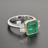 3.59CT DIAMOND & AAA EMERALD 18K 2 TONE GOLD SQUARE EMERALD CUT ENGAGEMENT RING
