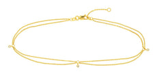 .05CT DIAMOND 14KT YELLOW GOLD 3 STONE BY THE YARD DOUBLE STRAND ANKLE /BRACELET
