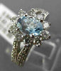 ESTATE 1.49CT DIAMOND & AQUAMARINE 14K WHITE GOLD 3D HALO FLOWER ENGAGEMENT RING