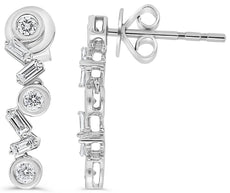 ESTATE .26CT DIAMOND 14K WHITE GOLD 3D ROUND & BAGUETTE ZIG ZAG HANGING EARRINGS