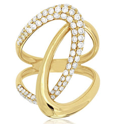 ESTATE LARGE .87CT DIAMOND 14KT YELLOW GOLD 3 ROW CRISS CROSS LOVE KNOT FUN RING