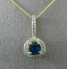 ESTATE .55CT DIAMOND & SAPPHIRE 14KT YELLOW GOLD 3D SOLITAIRE FLOATING PENDANT