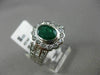 ESTATE 2.19CT DIAMOND & EMERALD 18K WHITE GOLD OVAL FLOWER BEZEL ENGAGEMENT RING