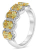 2.20CT WHITE FANCY YELLOW DIAMOND 18KT 2 TONE GOLD MULTI FLOWER ANNIVERSARY RING