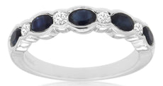1.31CT DIAMOND & AAA SAPPHIRE 14KT WHITE GOLD 3D OVAL & ROUND ANNIVERSARY RING