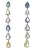 37.91CT AAA MULTI COLOR SAPPHIRE 18K WHITE GOLD 3D PEAR SHAPE ELONGATED EARRINGS