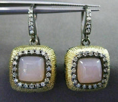 ESTATE .60CT DIAMOND PINK QUARTZ 14K BLACK YELLOW GOLD FILIGREE HANGING EARRINGS