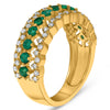 WIDE .88CT DIAMOND & AAA EMERALD 14KT YELLOW GOLD 3 ROW WEDDING ANNIVERSARY RING