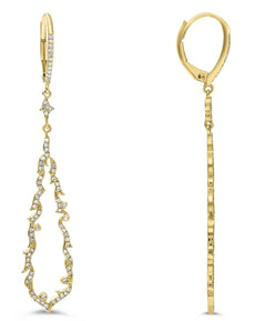 .34CT DIAMOND 14KT YELLOW GOLD CLASSIC ELONGATED OPEN TEAR DROP FLORAL EARRINGS