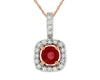 ESTATE .49CT DIAMOND & AAA RUBY 14KT ROSE GOLD 3D ROUND SQUARE HALO PENDANT