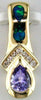 .44CT DIAMOND & AAA TANZANITE & OPAL 14KT YELLOW GOLD INFINITY TEAR DROP PENDANT