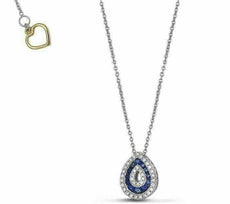 ESTATE .40CT DIAMOND & AAA SAPPHIRE 14K WHITE GOLD 3D TEAR DROP FLOATING PENDANT