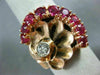 ANTIQUE LARGE 2.90CT DIAMOND & AAA RUBY 14KT ROSE GOLD 3D FLOWER RING #19927