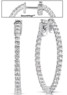 1.32CT DIAMOND 14KT WHITE GOLD 3D SHARED PRONG INSIDE OUT HOOP HANGING EARRINGS