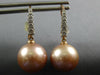 ESTATE .30CT DIAMOND & AAA SOUTH SEA PEARL 14K ROSE GOLD 3D LEVERBACK EARRINGS