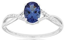 .89CT DIAMOND & AAA TANZANITE 14KT WHITE GOLD OVAL & ROUND CRISS CROSS LOVE RING