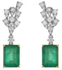 14.93CT DIAMOND & AAA EMERALD 18K 2 TONE GOLD SQUARE & ROUND MULTI LEAF EARRINGS