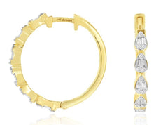 .36CT DIAMOND 14K YELLOW GOLD ROUND & BAGUETTE ILLUSION SETTING HANGING EARRINGS