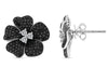 .97CT WHITE & BLACK DIAMOND 14KT WHITE GOLD 3D CLASSIC ROSE FLOWER STUD EARRINGS