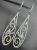 LONG 1.47CT DIAMOND 18KT WHITE GOLD FILIGREE FLOWER LEVER BACK HANGING EARRINGS