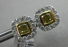 ESTATE 1.30CT WHITE & FANCY YELLOW DIAMOND 18KT TWO TONE GOLD CLASSIC HALO STUD