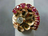 ANTIQUE LARGE 2.90CT DIAMOND & AAA RUBY 14KT ROSE GOLD 3D FLOWER RING #19927